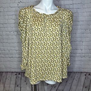 Max Studio Lemon and Lime Print Blouse with Ruched Sleeves Size 1X